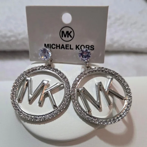 Michael Kors Silver and Crystal Logo Earrings - Picture 2 of 4
